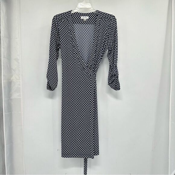 Calvin Klein Dark Navy and White Geo Pattern Wrap Dress Size 4 - Picture 1 of 9
